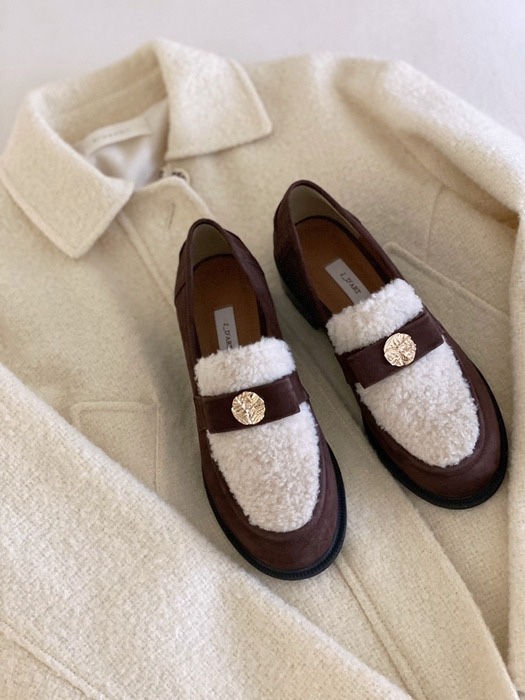 Brown White Fur Loafers